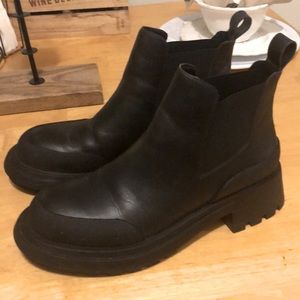 ZARA LOW HEELED LUG SOLE LEATHER ANKLE BOOTS